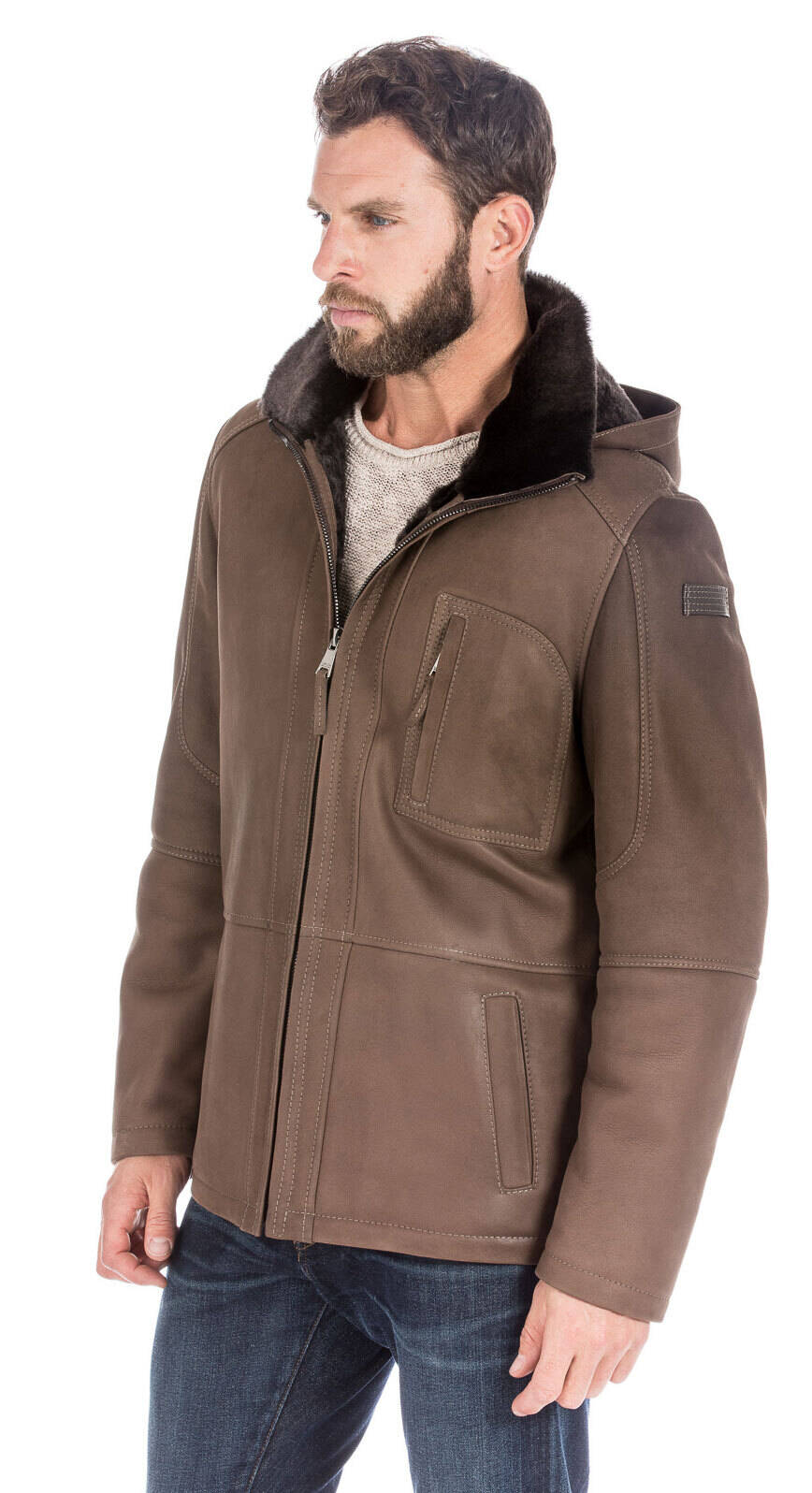 Manteau mouton homme hiver à capuche peaux retournées YAGO-ONIX3205-14344