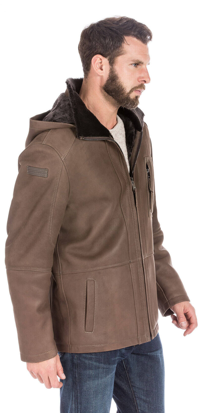 Manteau mouton homme hiver à capuche peaux retournées YAGO-ONIX3205-14345