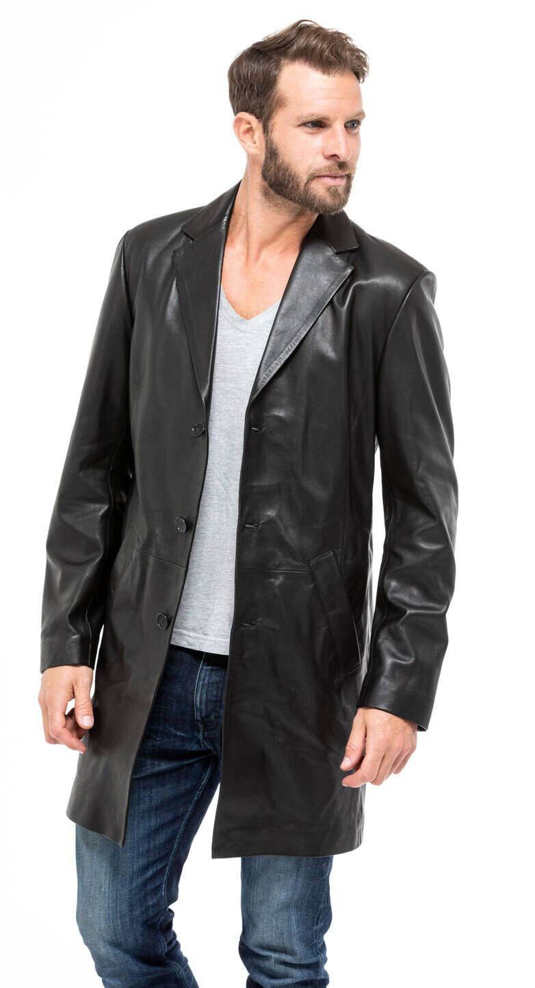 Veste blazer longue 2160 agneau noir manteau classique mannequin (7)