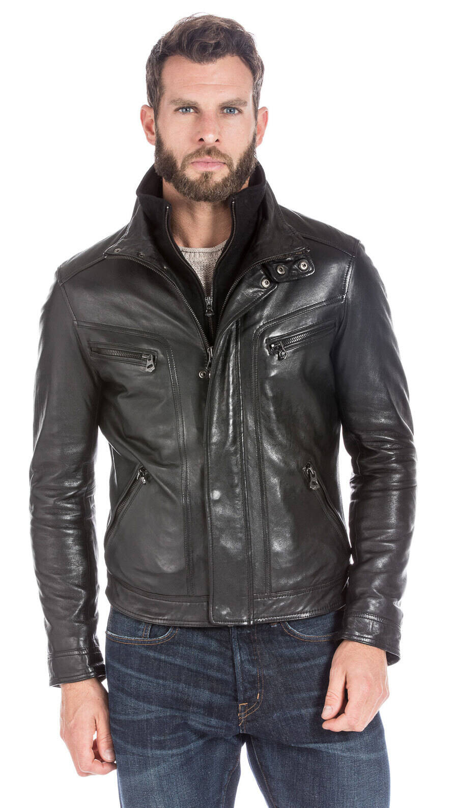 Veste cuir homme noir classique 100737-14163