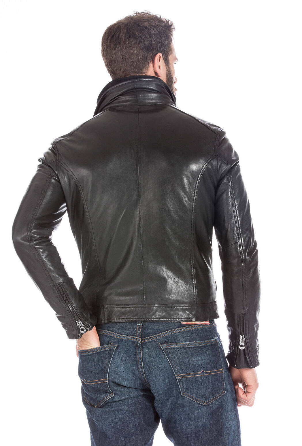 Veste cuir homme noir classique 100737-14166