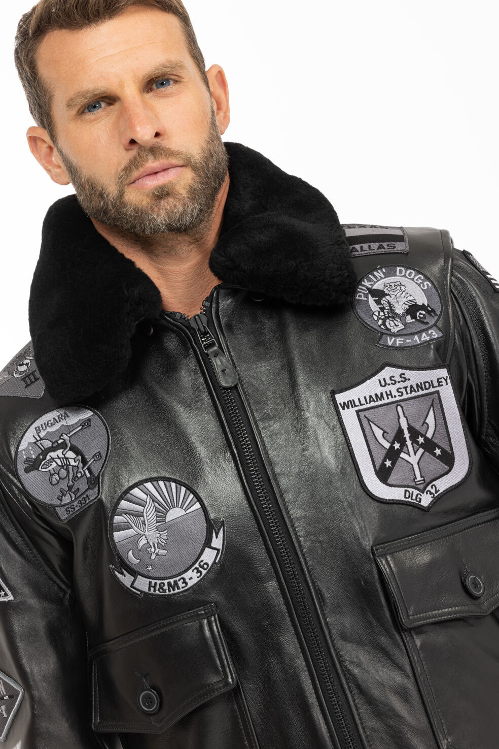 blouson cuir homme Cockpit Usa aviateur Z21W106-NOIR-3672