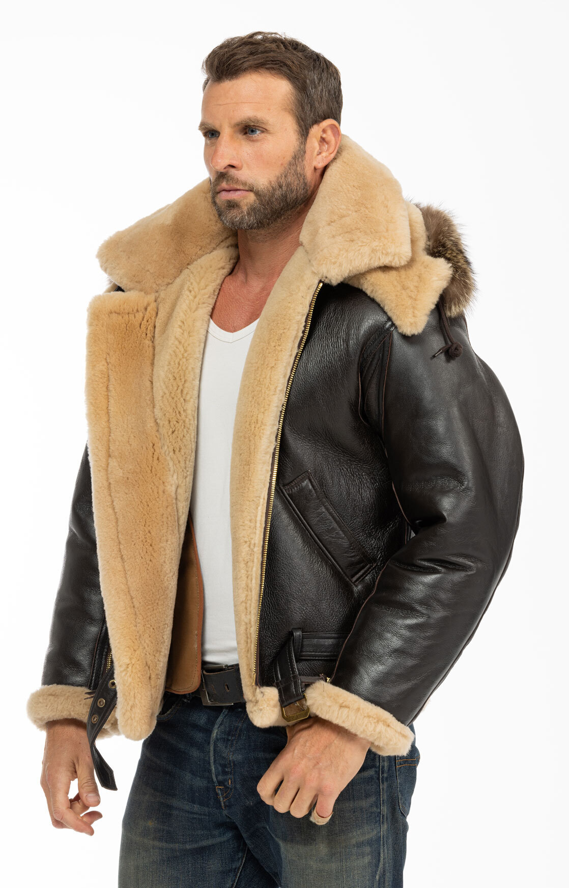 blouson cuir homme Cockpit Usa bombardier  Z21Y003W-MARRON-3451