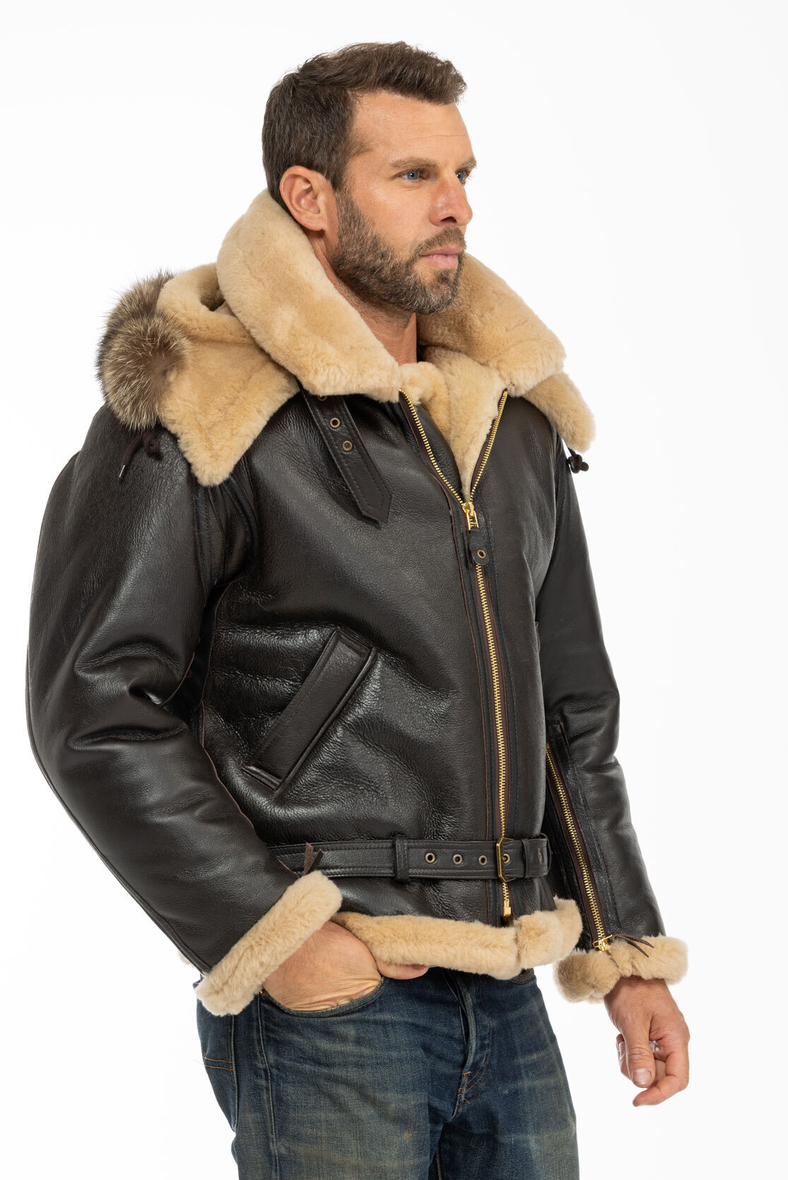 blouson cuir homme Cockpit Usa bombardier Z21Y003W-MARRON-3458